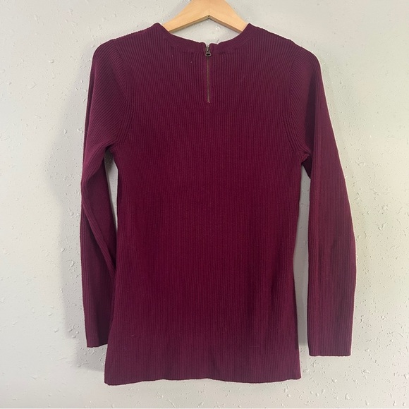 Old Navy Burgundy Fitted Ribbed Blouse Lightweight Crewneck Sweater Large - Picture 4 of 6